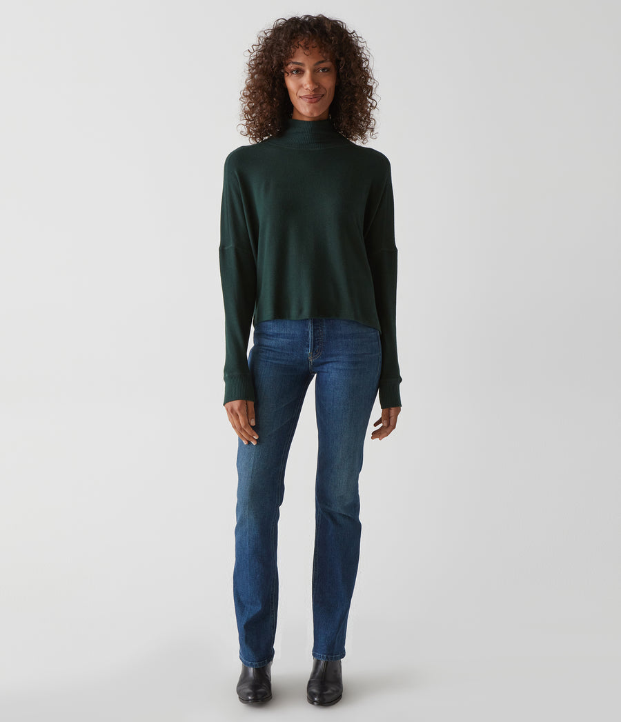 Frida Mock Neck Top in Balsam Green Full Body View #BALSAM