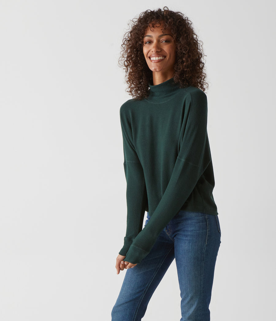 Frida Mock Neck Top in Balsam Green Side View #BALSAM