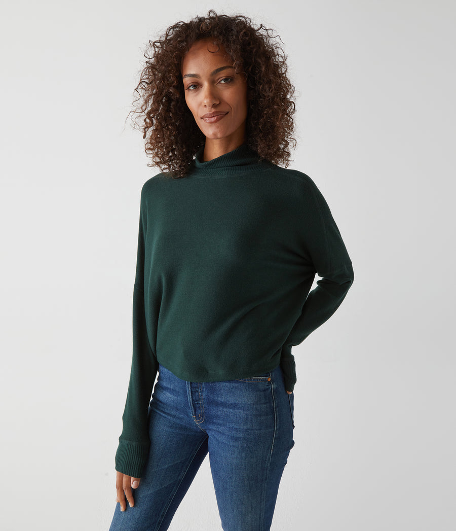 Frida Mock Neck Top in Balsam Green Close Up View #BALSAM