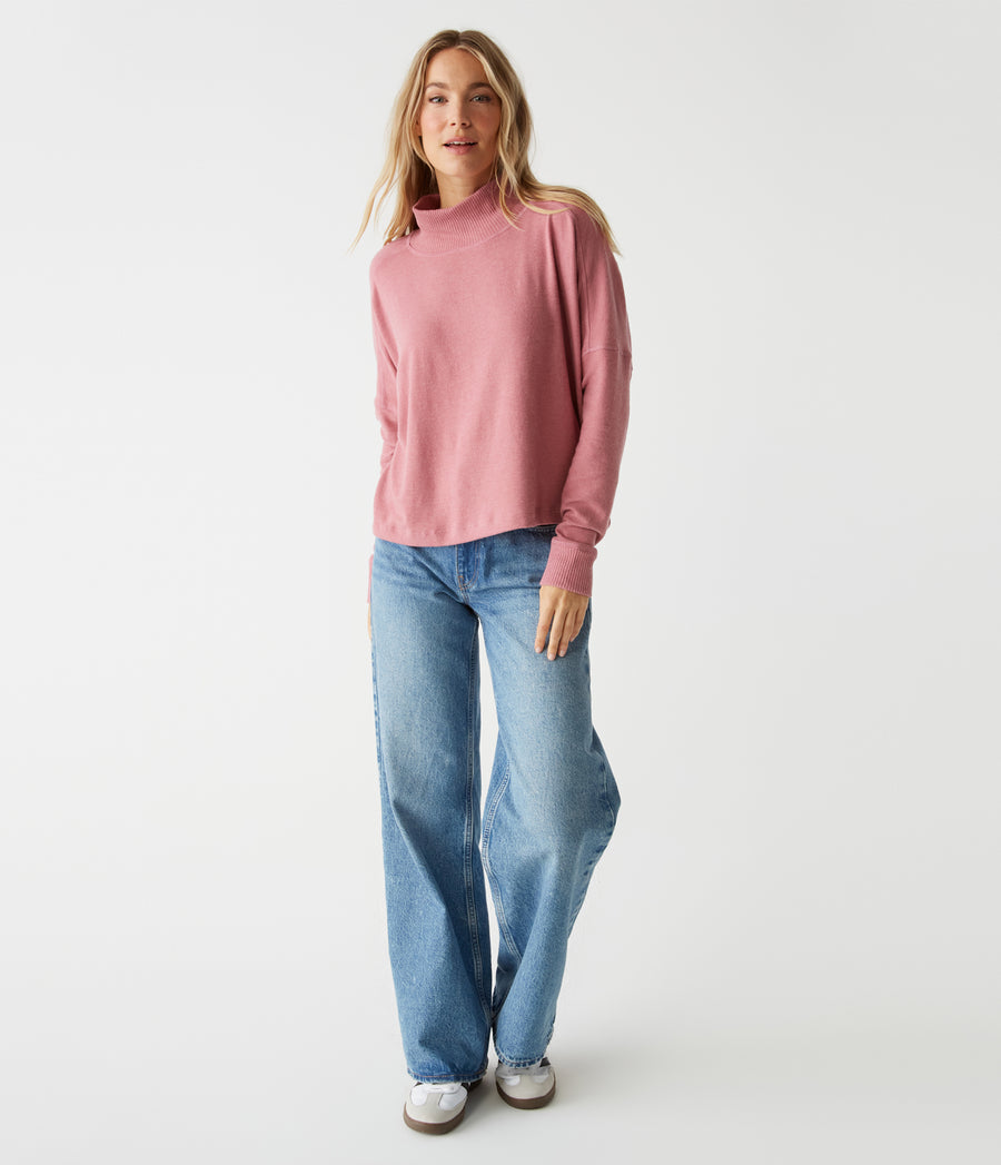 Frida Mock Neck Top in BERRYWOOD Pink Full Body View #BERRYWOOD