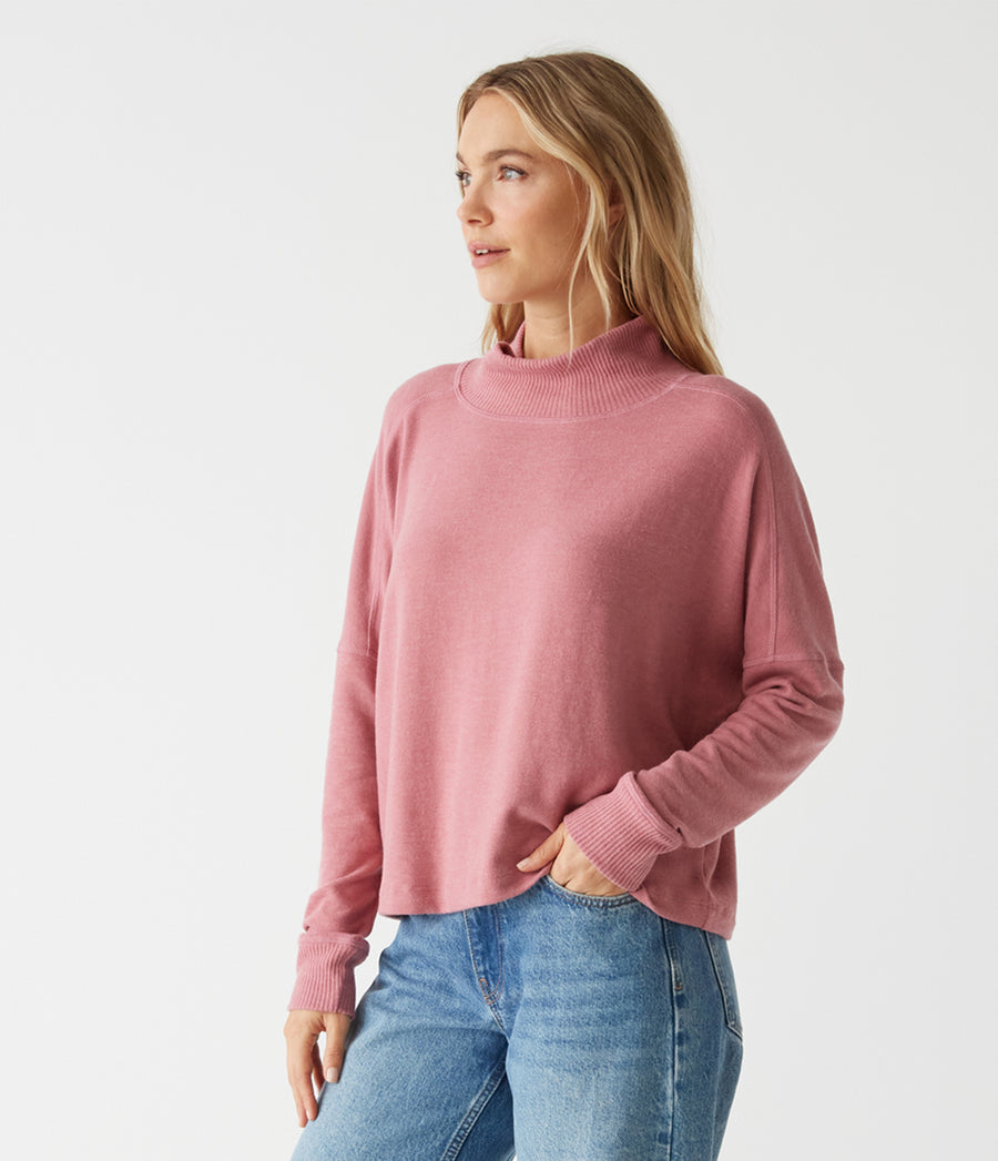 Frida Mock Neck Top in BERRYWOOD Pink Side View #BERRYWOOD