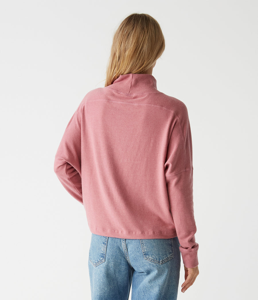 Frida Mock Neck Top in BERRYWOOD Pink Back View #BERRYWOOD