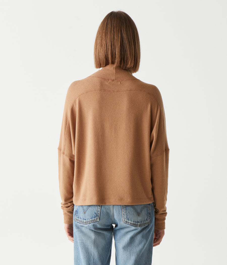 Frida Mock Neck Top in Camel Brown Back View #CAMEL