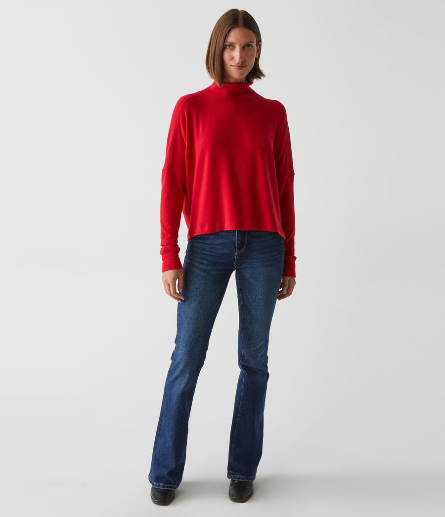 Frida Mock Neck Top in Cardinal Red Full Body View #CARDINAL