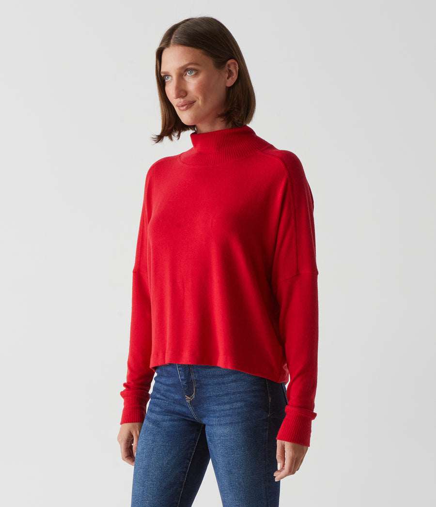 Frida Mock Neck Top in Cardinal Red Side View #CARDINAL