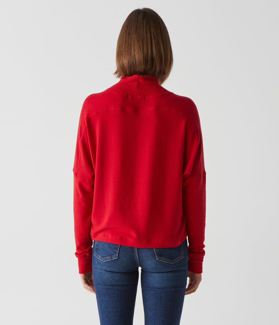 Frida Mock Neck Top in Cardinal Red Back View #CARDINAL