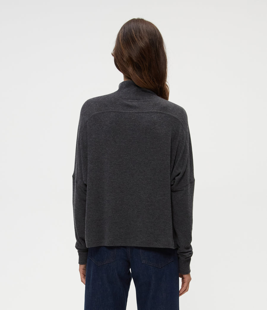 Frida Mock Neck Top in Charcoal Grey Back View #CHARCOAL