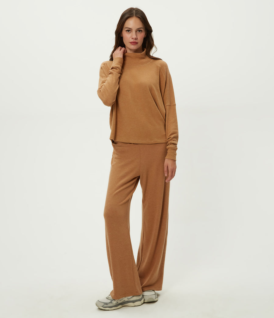 Frida Mock Neck Top in Cumin Brown Full Body View #CUMIN