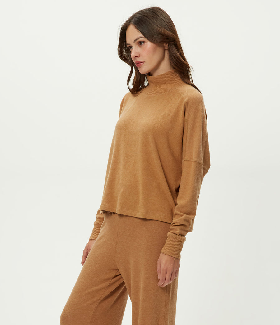 Frida Mock Neck Top in Cumin Brown Side View #CUMIN
