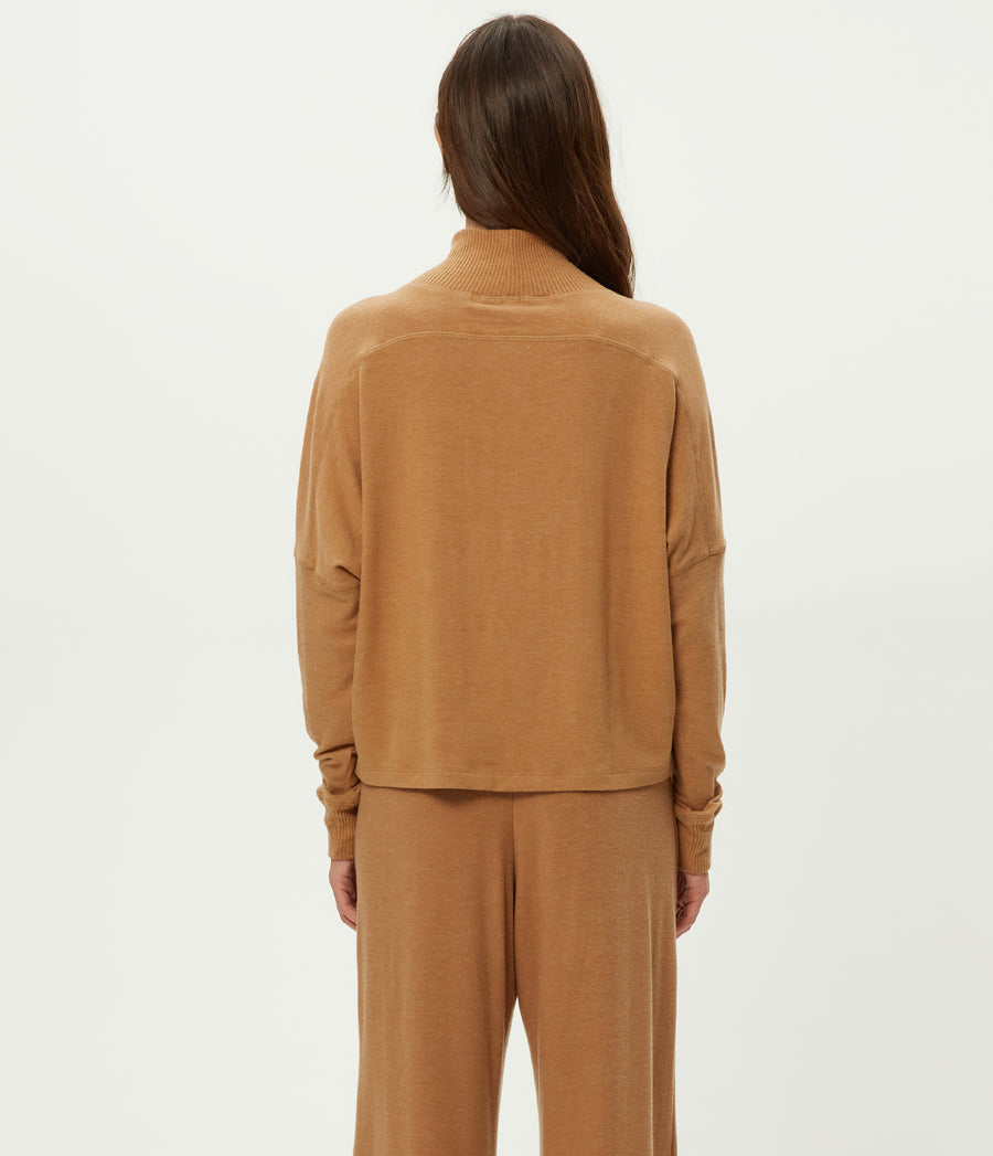 Frida Mock Neck Top in Cumin Brown Back View #CUMIN