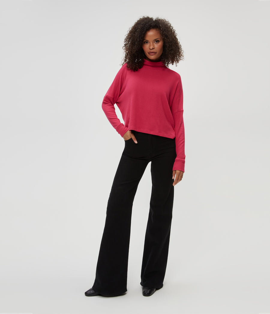 Frida Mock Neck Top in Dark Voltage Pink Full Body View #DARK VOLTAGE