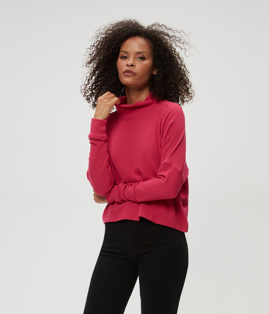 Frida Mock Neck Top in Dark Voltage Pink Side View #DARK VOLTAGE