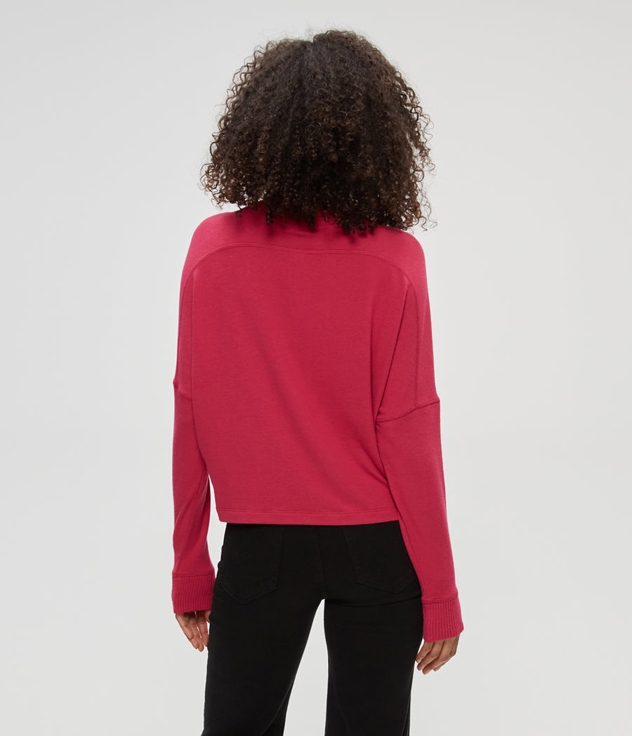 Frida Mock Neck Top in Dark Voltage Pink Back View #DARK VOLTAGE