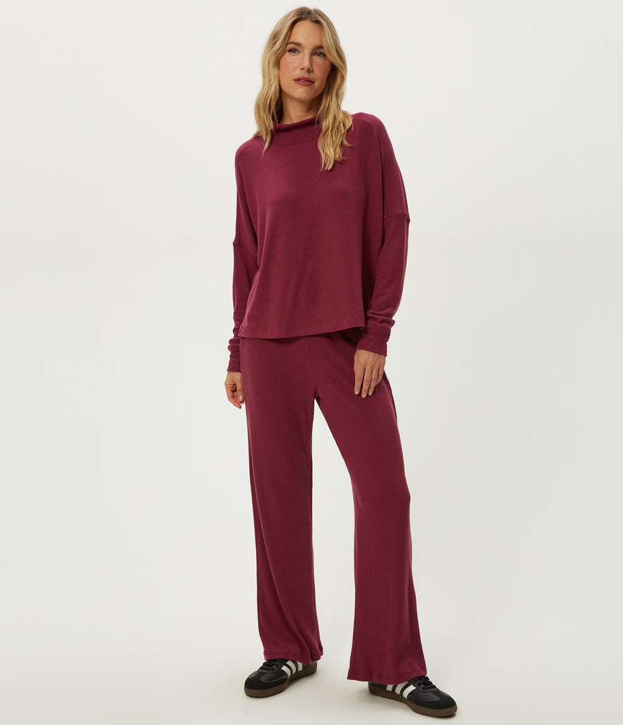 Frida Mock Neck Top in Garnet Red Full Body View #GARNET