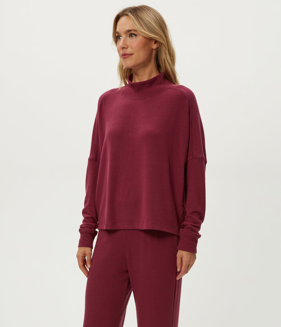 Frida Mock Neck Top in Garnet Red Side View #GARNET