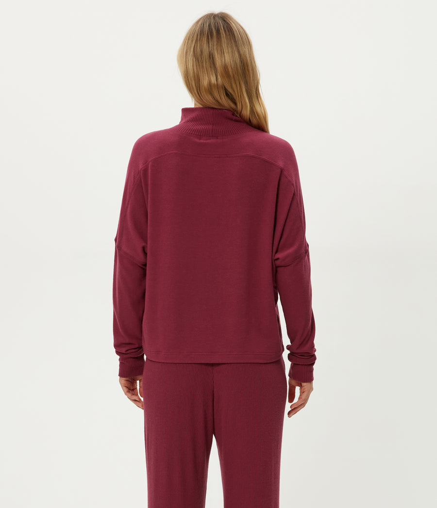 Frida Mock Neck Top in Garnet Red Back View #GARNET