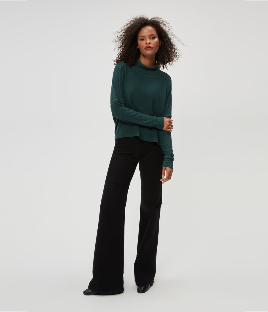 Frida Mock Neck Top in Ivy Green Full Body View #IVY