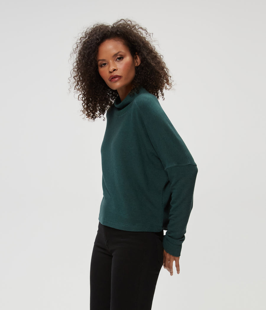 Frida Mock Neck Top in Ivy Green Side View #IVY