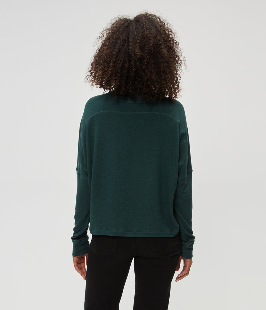 Frida Mock Neck Top in Ivy Green Back View #IVY