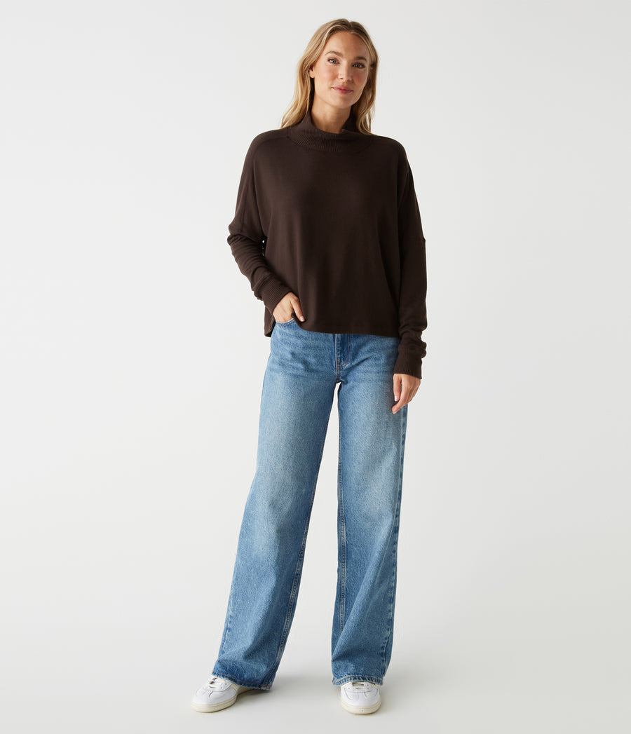 Frida Mock Neck Top in JAVA Brown Full Body View #JAVA