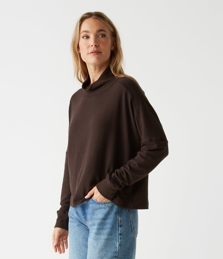 Frida Mock Neck Top in JAVA Brown Side View #JAVA