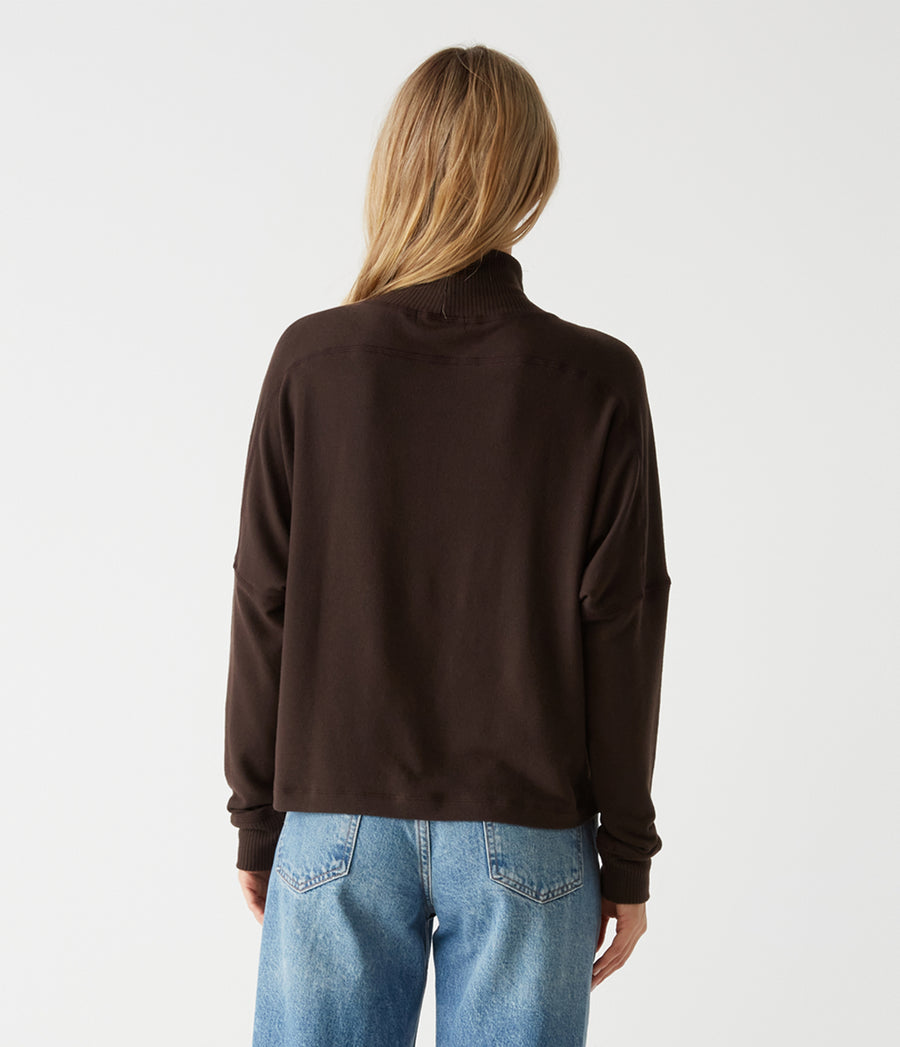 Frida Mock Neck Top in JAVA Brown Back View #JAVA