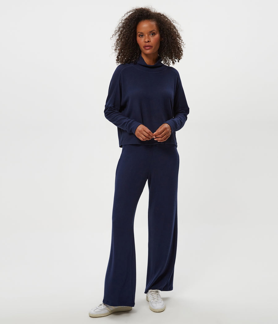 Frida Mock Neck Top in Nocturnal Blue Full Body View #NOCTURNAL