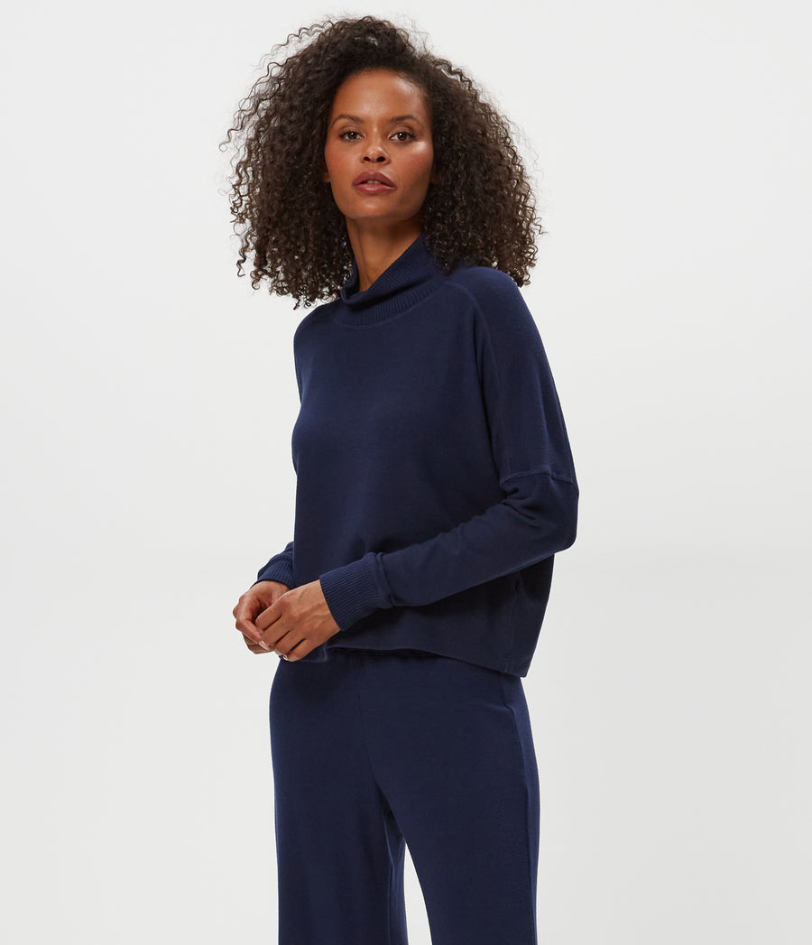 Frida Mock Neck Top in Nocturnal Blue Side View #NOCTURNAL