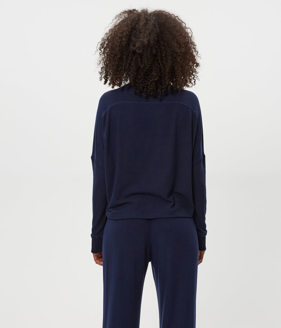 Frida Mock Neck Top in Nocturnal Blue Back View #NOCTURNAL