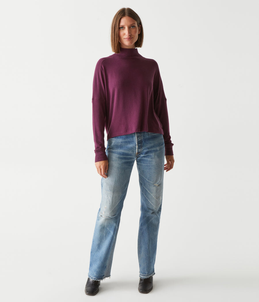 Frida Mock Neck Top in Plum Purple Full Body View #PLUM