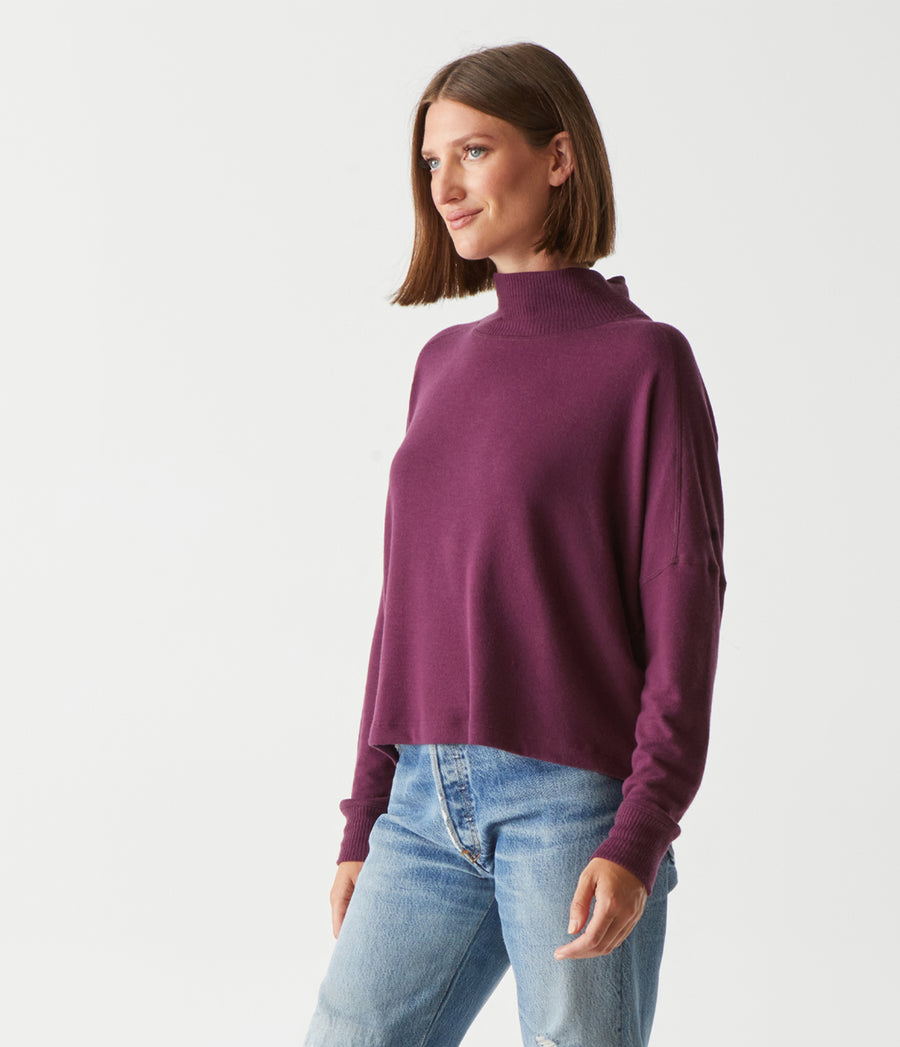 Frida Mock Neck Top in Plum Purple Side View #PLUM