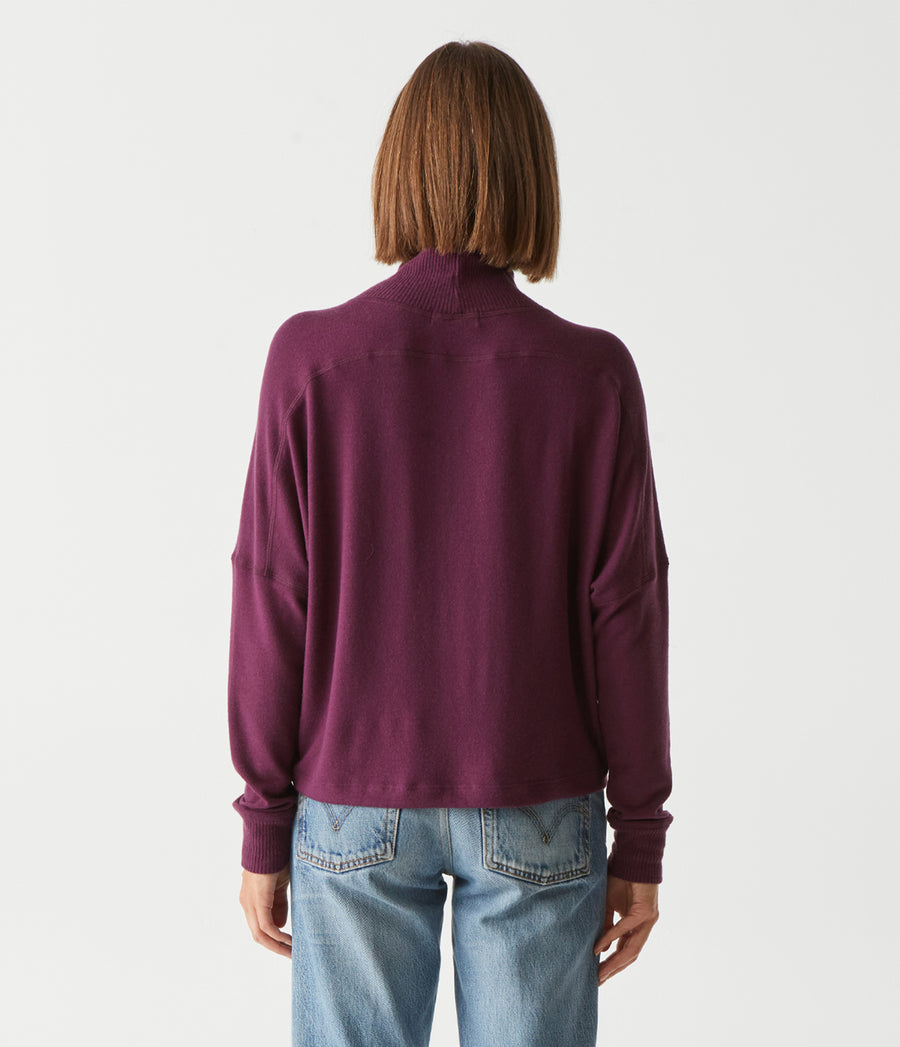 Frida Mock Neck Top in Plum Purple Back View #PLUM