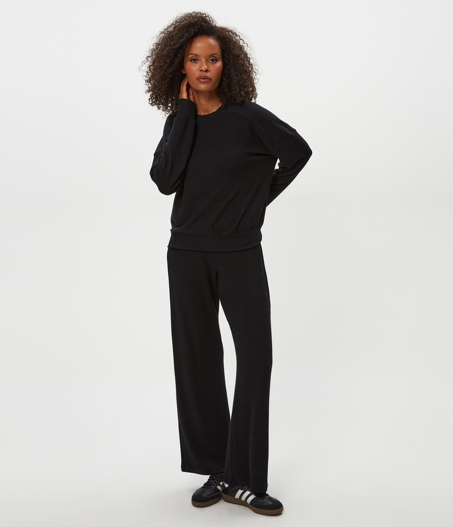 Leann Straight Rib Pant in Black Full Body View #BLACK