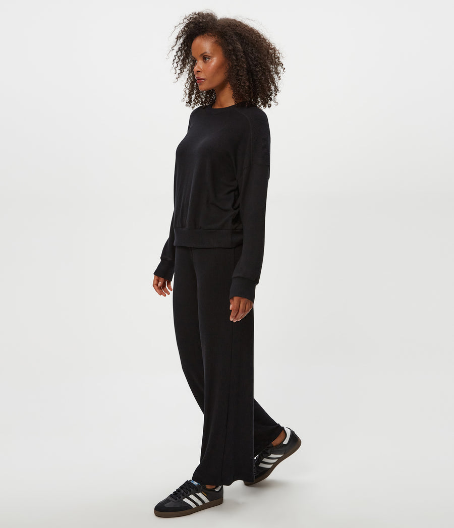 Leann Straight Rib Pant in Black Full Body View #BLACK