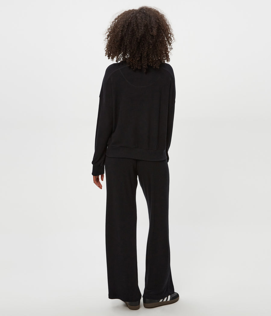 Leann Straight Rib Pant in Black Back View #BLACK