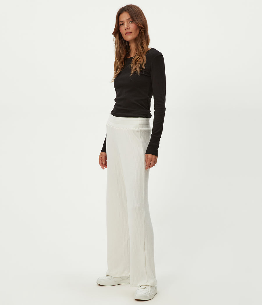 Leann Straight Rib Pant in Chalk White Full Body View #CHALK
