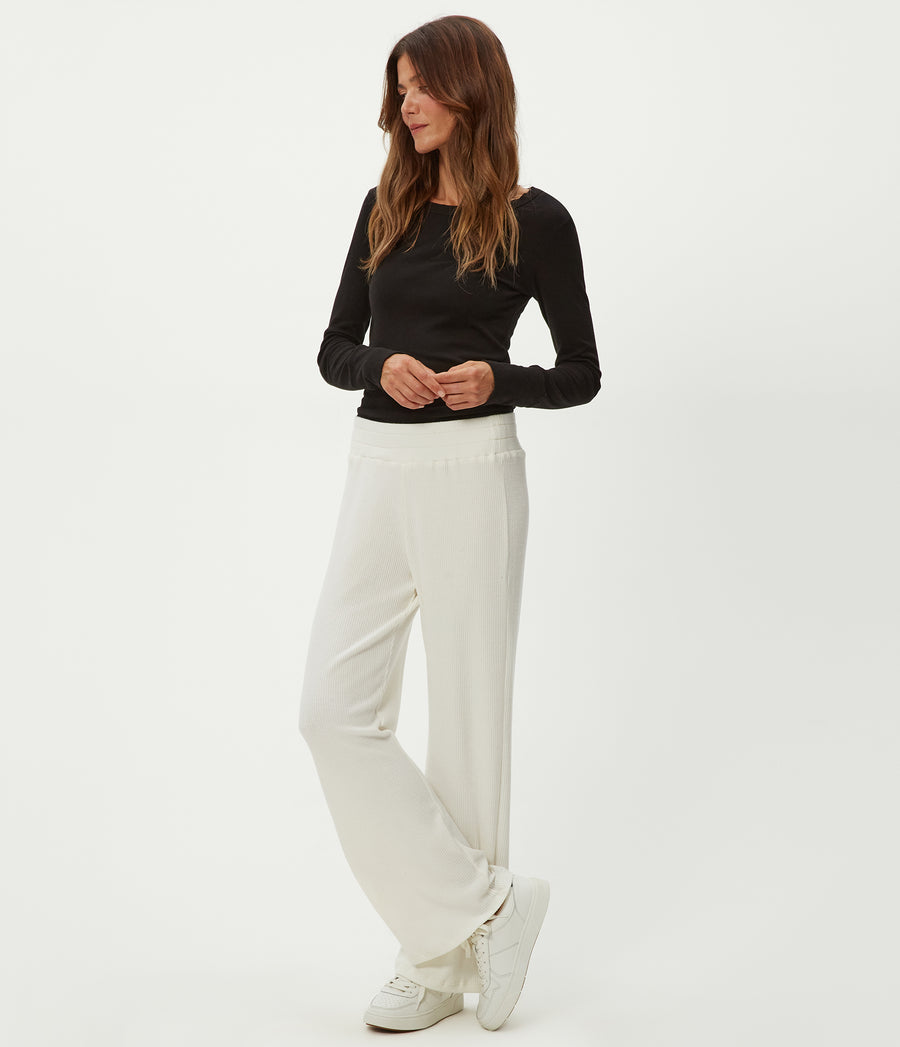 Leann Straight Rib Pant in Chalk White Side View #CHALK