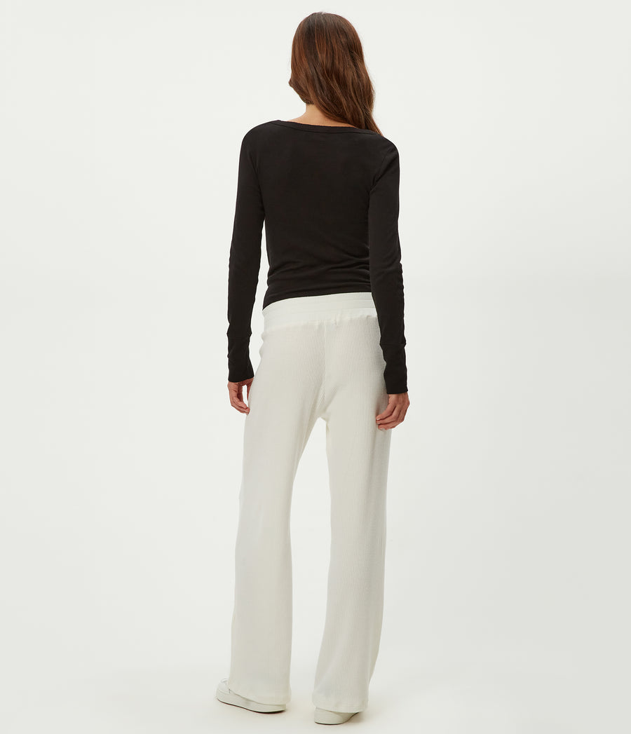 Leann Straight Rib Pant in Chalk White Back View #CHALK