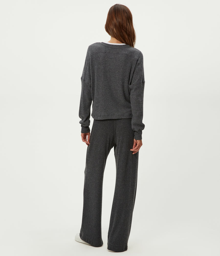 Leann Straight Rib Pant in Charcoal Grey Back View #CHARCOAL