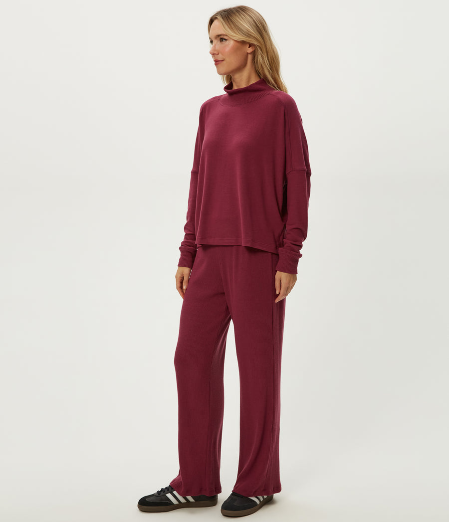Leann Straight Rib Pant in Garnet Red Side View #GARNET