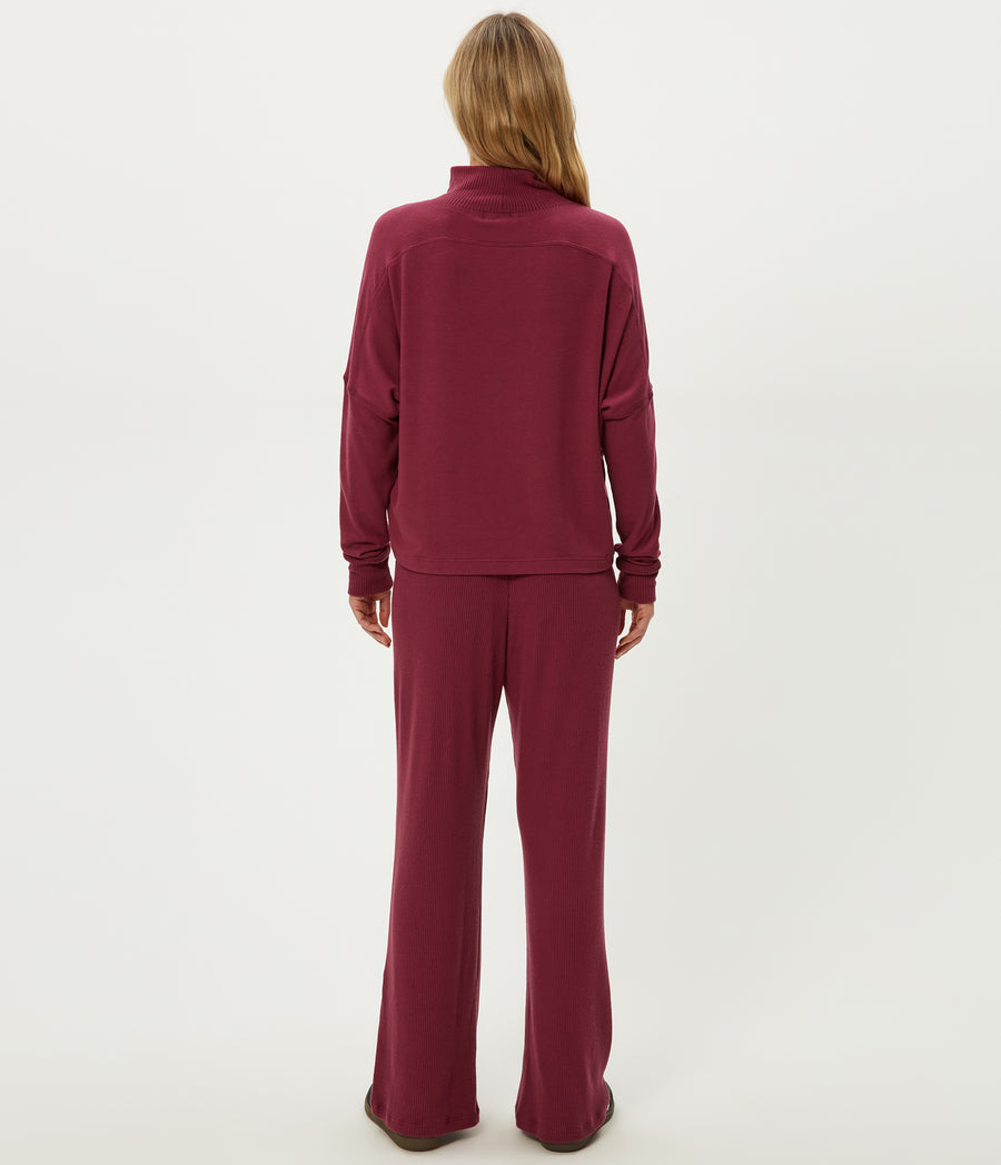 Leann Straight Rib Pant in Garnet Red Back View #GARNET