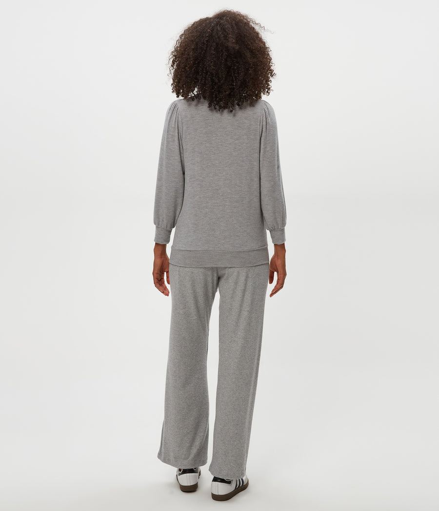 Leann Straight Rib Pant in Heather Grey Grey Back View #HEATHER GREY