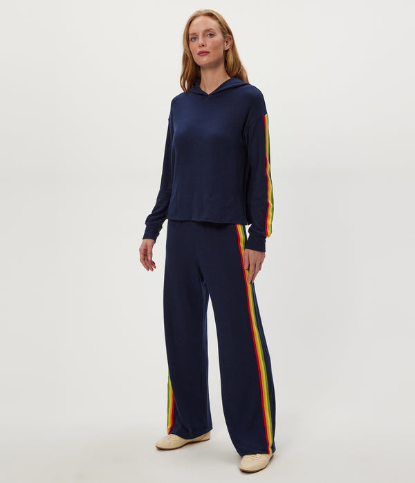 Taryn Striped Hoodie in Nocturnal Blue Full Body View #NOCTURNAL