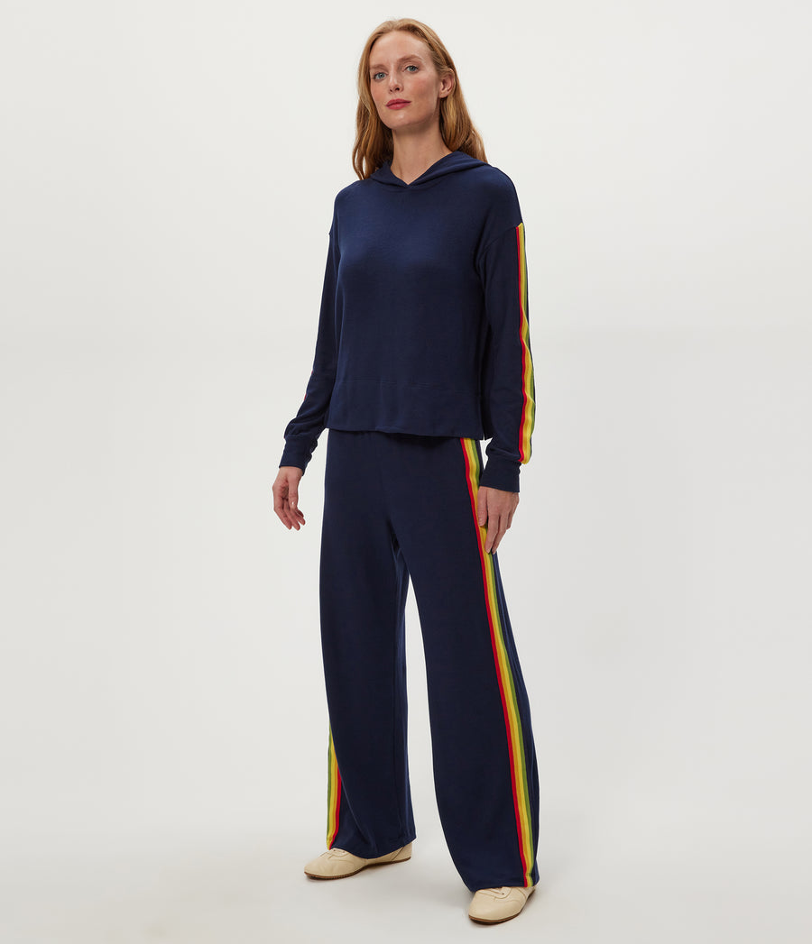 Taryn Striped Hoodie in Nocturnal Blue Full Body View #NOCTURNAL