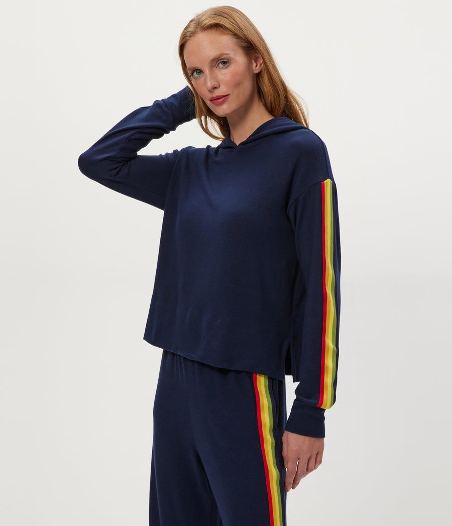 Taryn Striped Hoodie in Nocturnal Blue Side View #NOCTURNAL