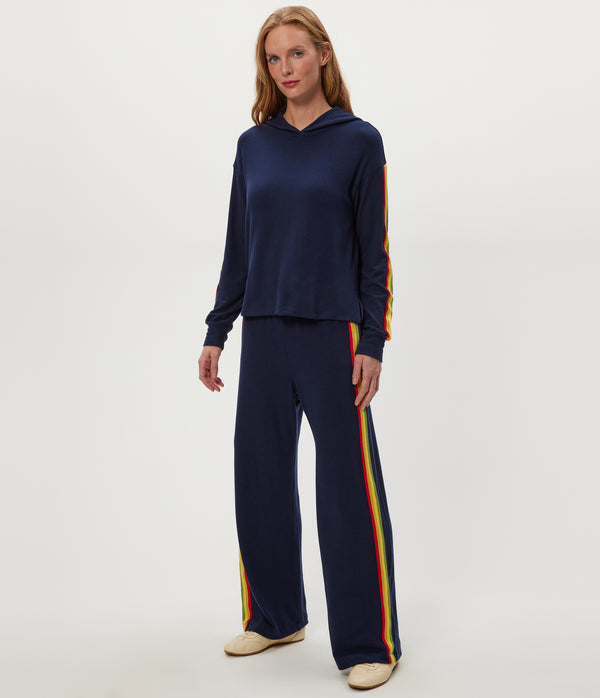 Judy Striped Track Pant in Nocturnal Blue Close up View #NOCTURNAL