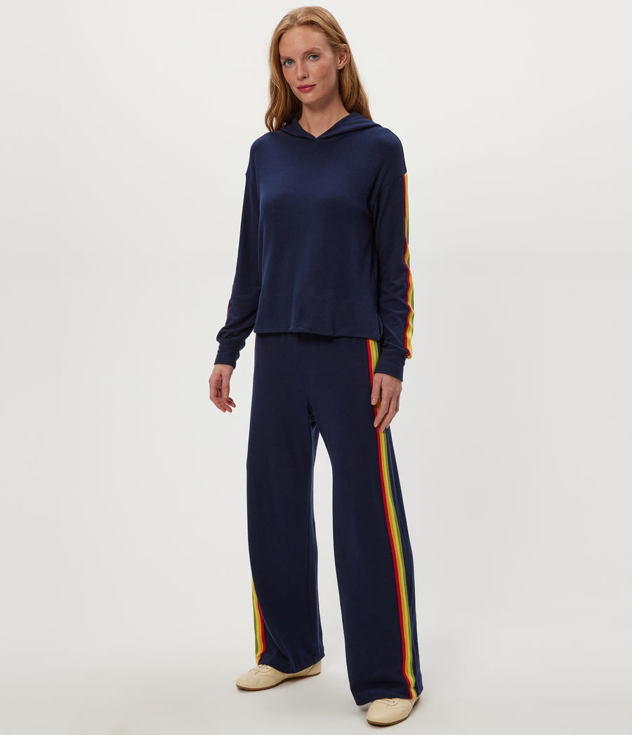 Judy Striped Track Pant in Nocturnal Blue Close up View #NOCTURNAL