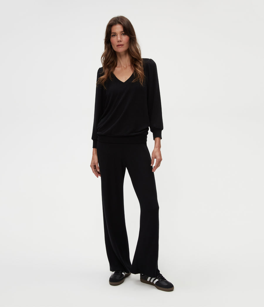 Gabriella V-Neck Top in Black  Full Body View #BLACK