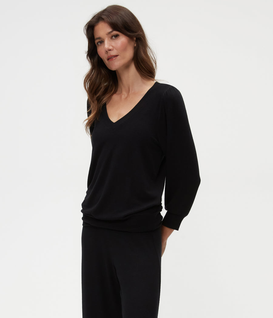 Gabriella V-Neck Top in Black  Side View #BLACK