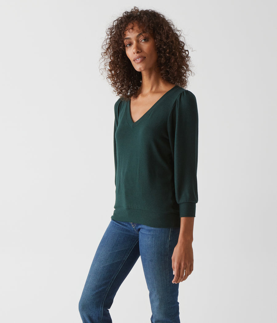 Gabriella V-Neck Top in Balsam Green Side View #BALSAM